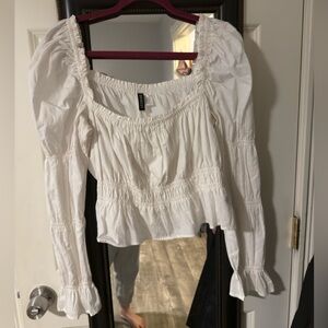 H&M White Smocked Blouse